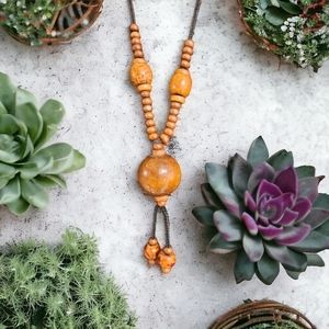 26" Unique Wood Beaded Necklace Simple but Beautiful